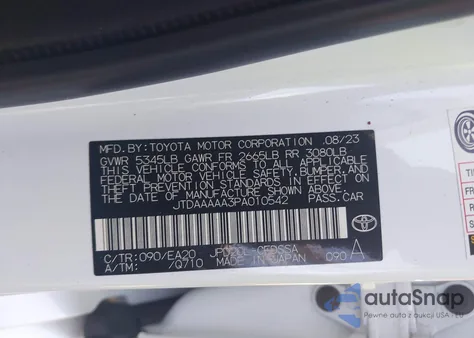 2023 Toyota Mirai Xle из США, поврежденный, VIN JTDAAAAA3PA010542